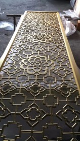 豪华K金铝板镂空雕刻装饰隔断定制 镜面金色纯铜铝艺镂空屏风厂家